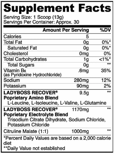 Ladyboss Recover Supplement Facts