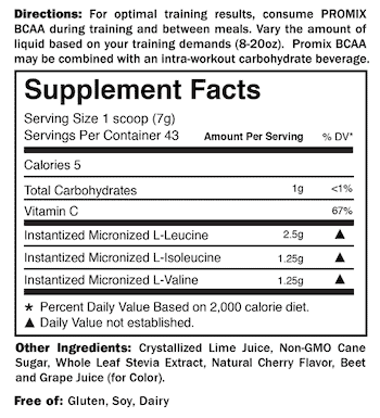 Promix BCAA Supplement Facts Promix BCAA Supplement Facts