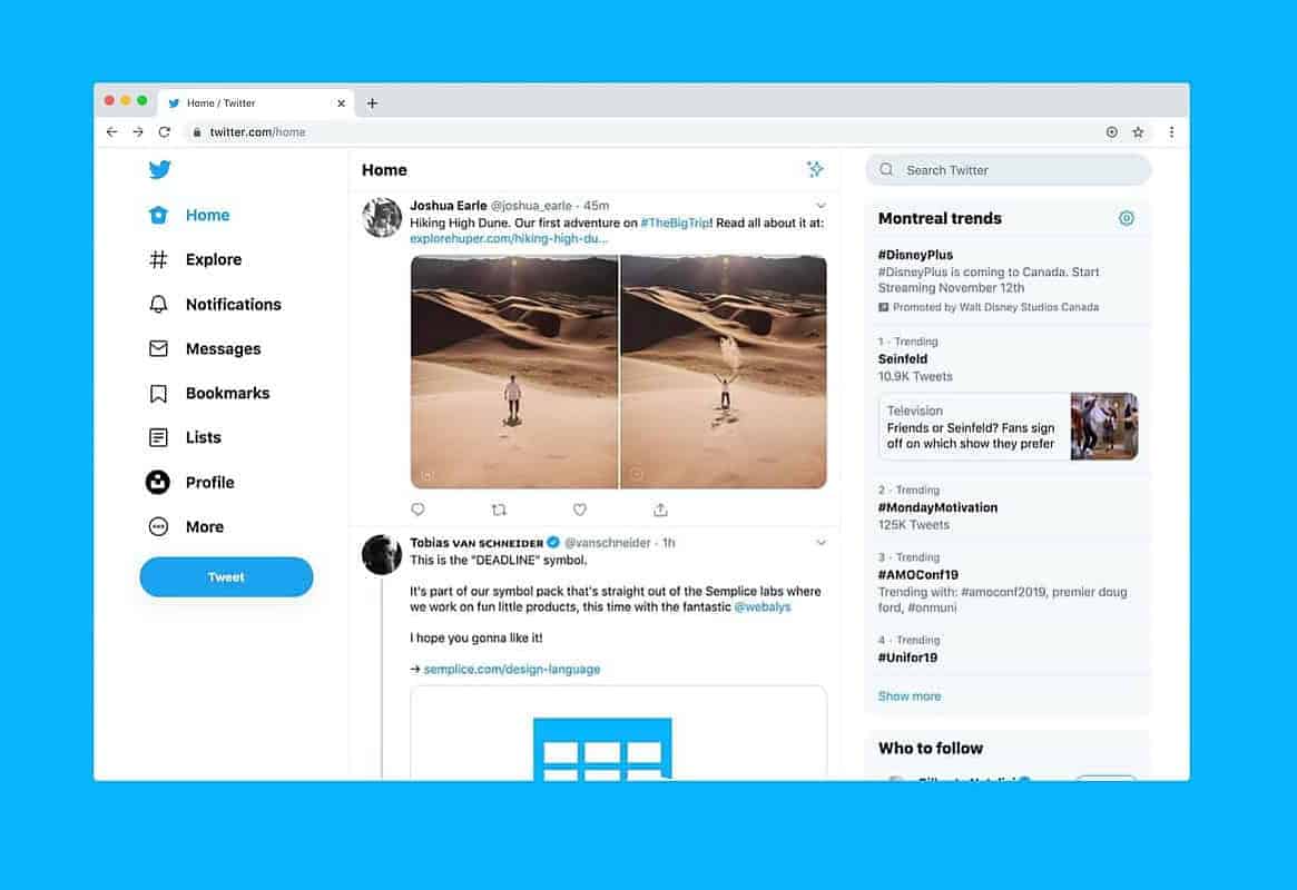 Sitio web de Twitter en el escritorio